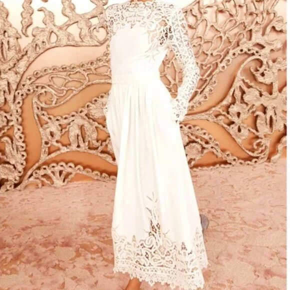 BEST Ulla Johnson Palermo Lace Maxi Dress Gown Pearl Cream Ivory Party Cocktail - Picture 4 of 15